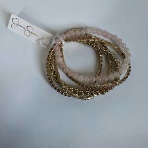 Jessica Simpson Pink and Gold Beaded Bracelet Set